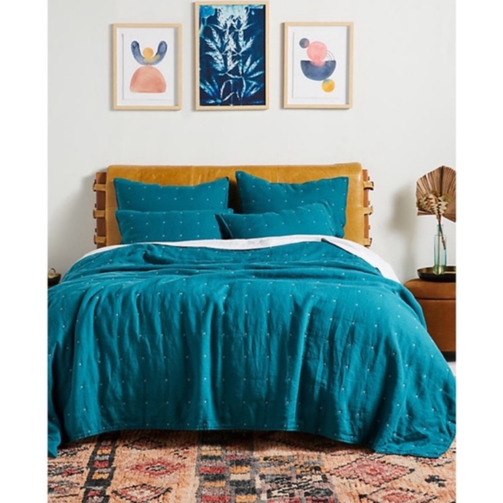 Anthropologie Moderna Linen Quilt Teal